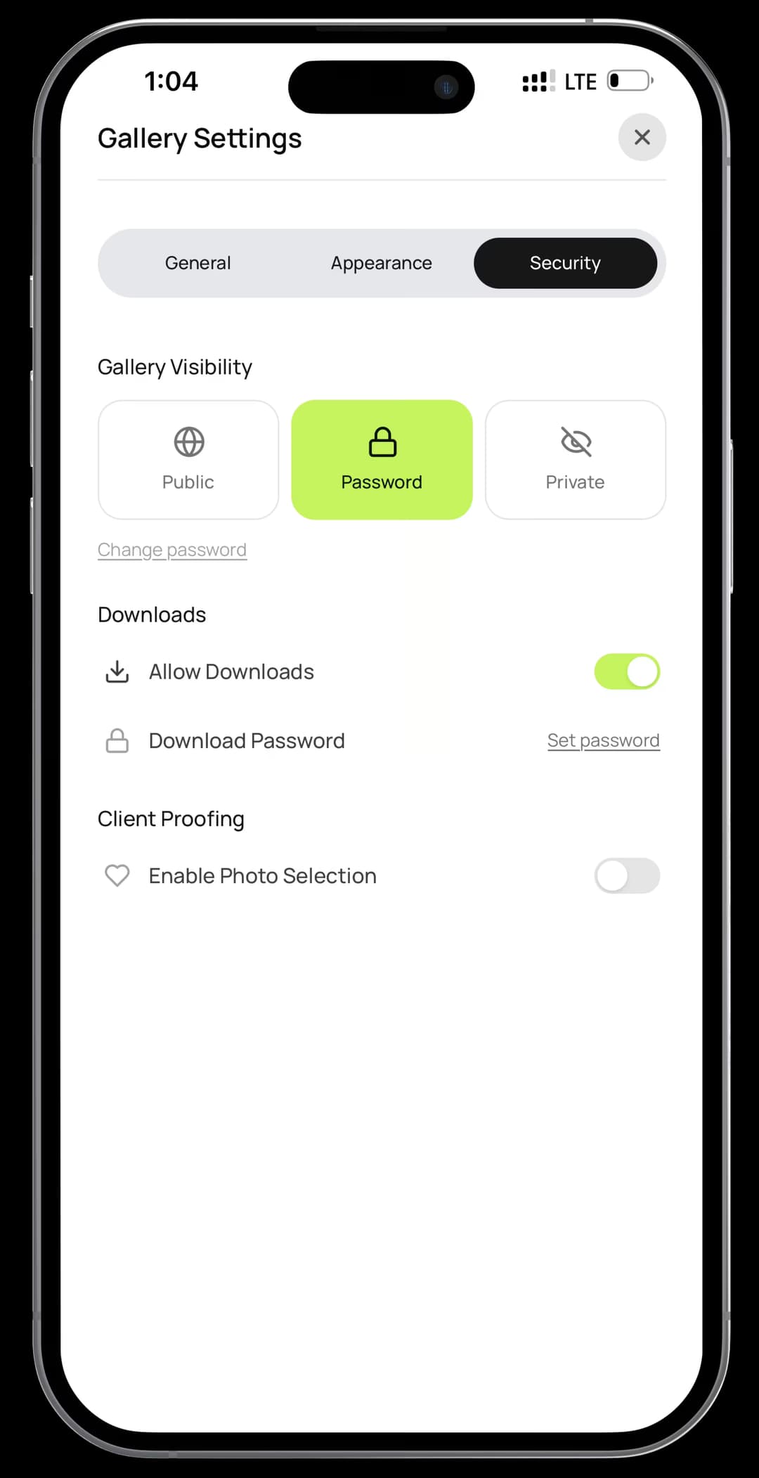 Gallery security settings