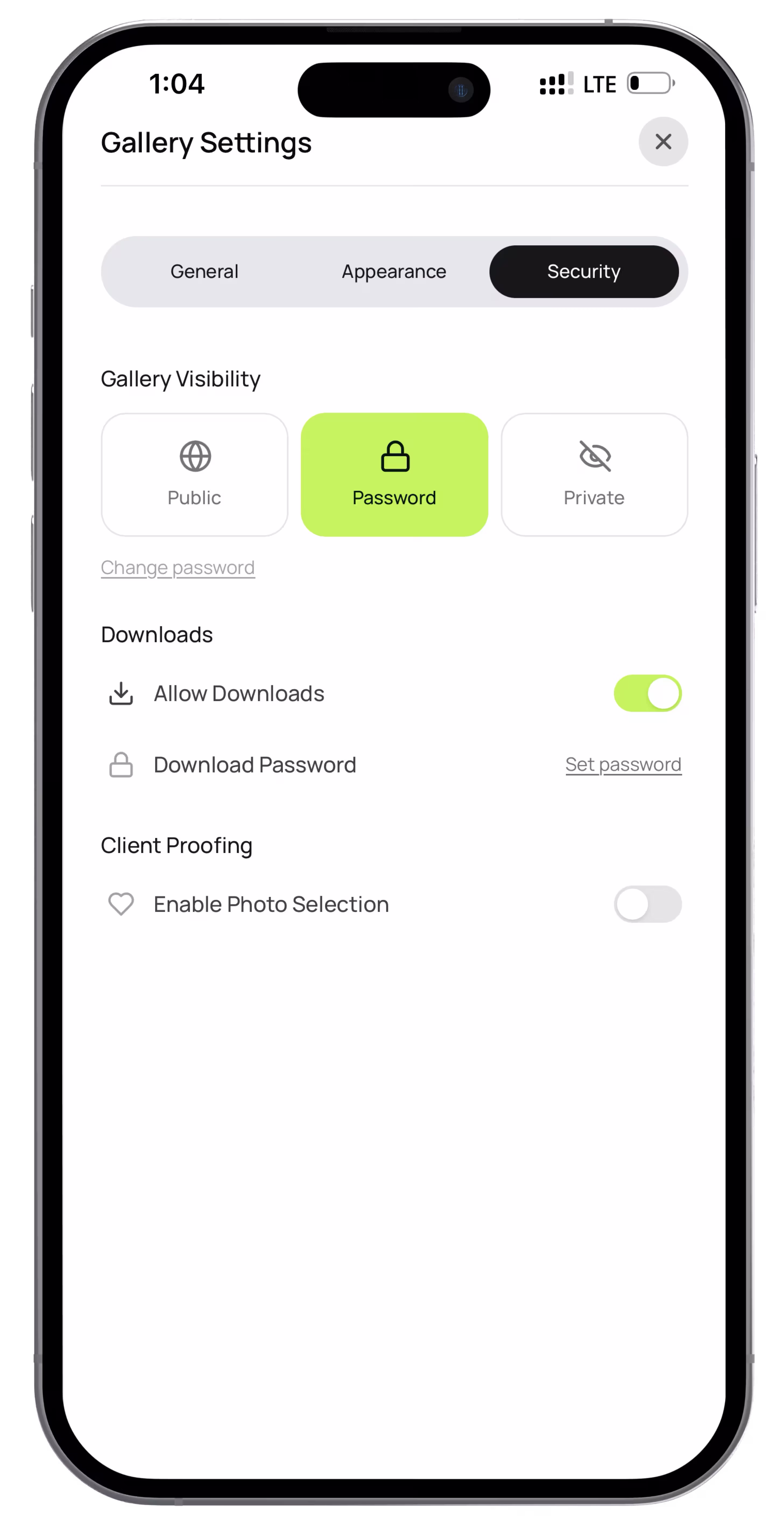 Gallery security settings
